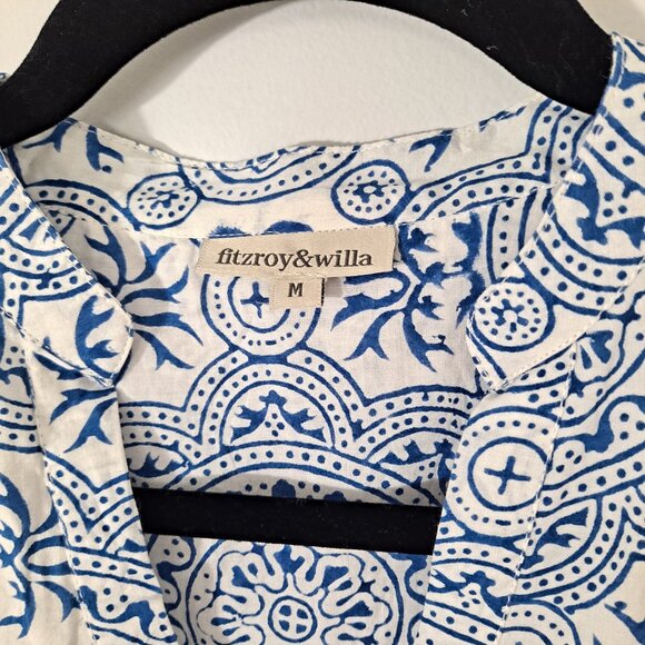 Fitzroy & Willa Blue White Boho Beach Coastal Babydoll Dress - Picture 4 of 9